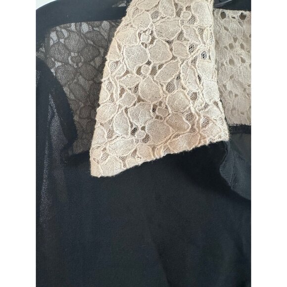 Catch My I Button-Up Womens Medium Polyester Black Lace Collar Long-Sleeve Top - Picture 3 of 5